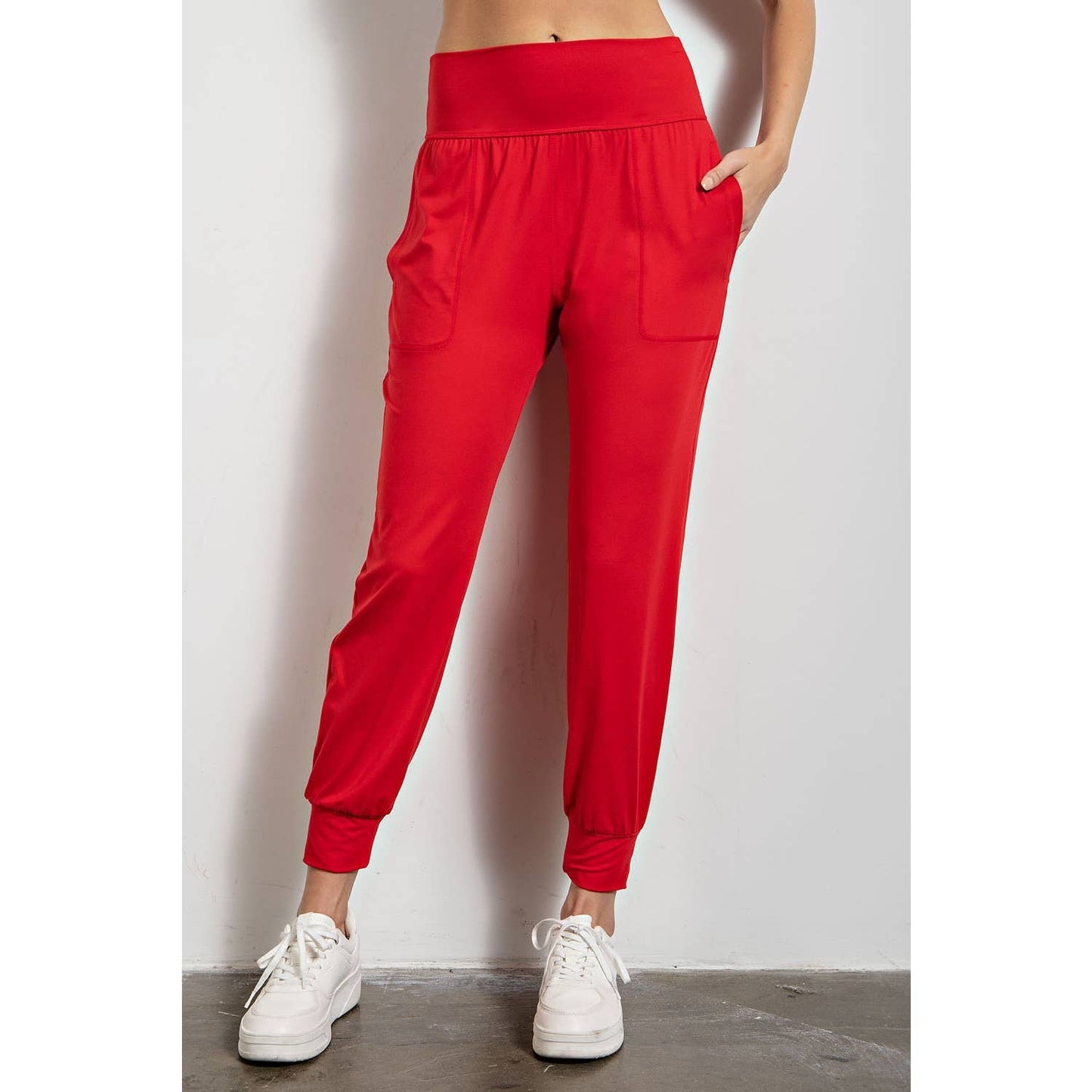 Rae Mode Butter Soft High Waist Joggers with Pockets, available in multiple colors and plus sizes. Made from 84% poly microfiber and 16% spandex, ideal for casual wear.
