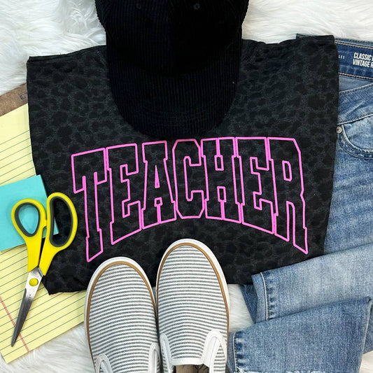Teacher Pink Puff Women's T-Shirt in Black Leopard from Trendy Tee Co.