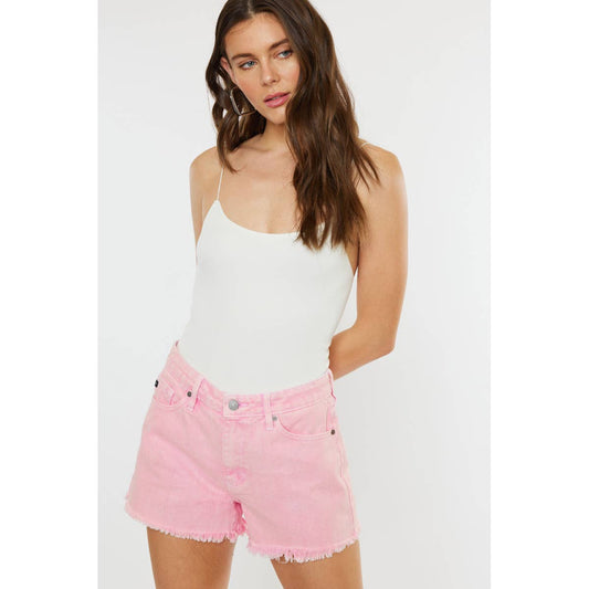 Kan Can USA pink high rise denim shorts with frayed hem