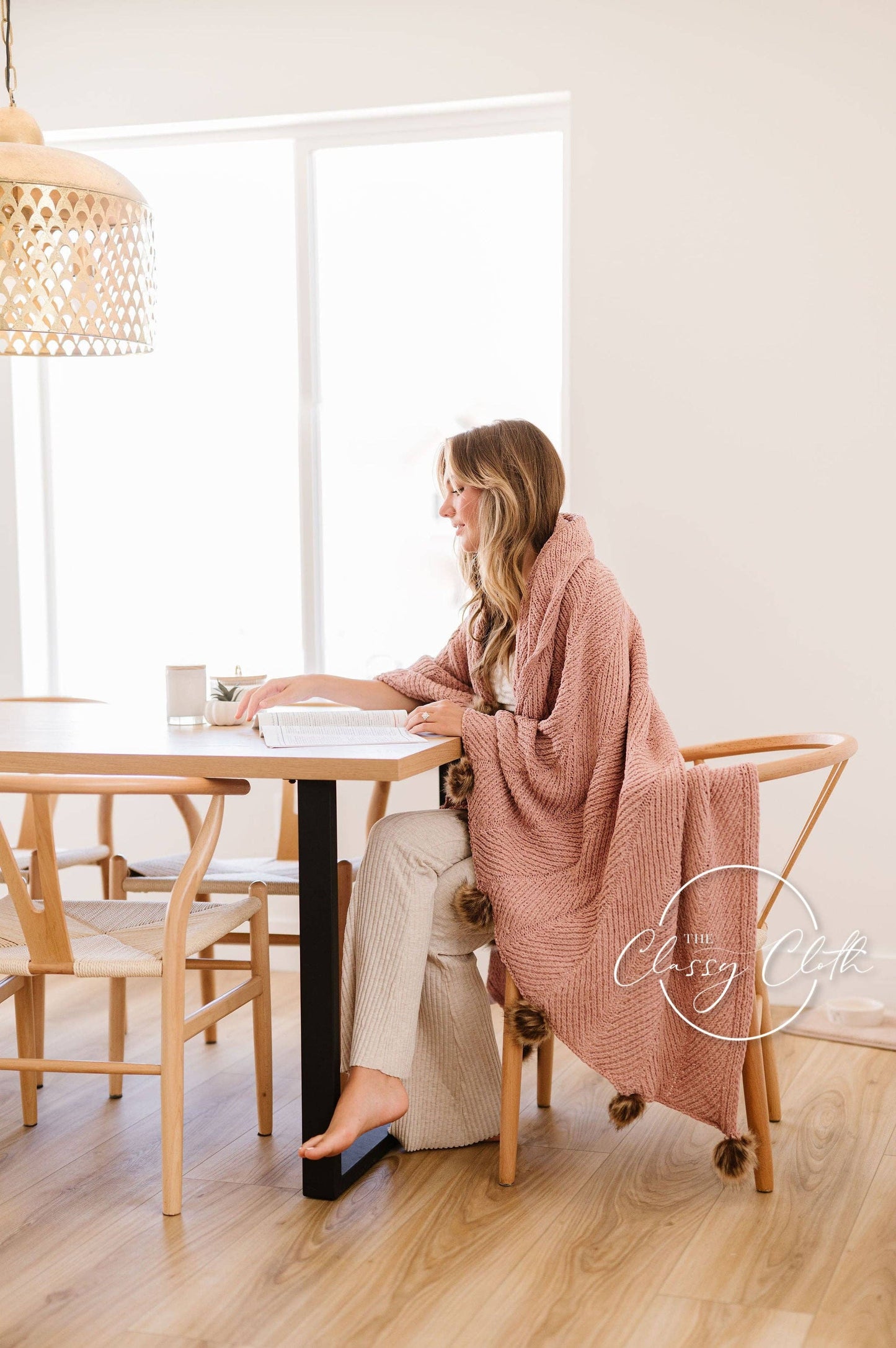 The Classy Cloth WS - Chenille Pom Blanket - Mauve RTS