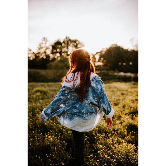Southern Bliss Co. Distressed Denim Light Blue Long Sleeve Shirt with bleached and distressed accents