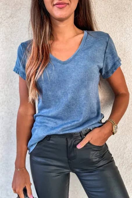 FULL TIME PURCHASE - Rose Mineral Washed V Neck Short Sleeve T Shirt