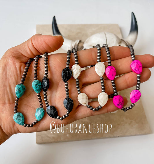 Boho Ranch Shop - Western Stone Choker Navajo Style Pearl Pendant Necklace