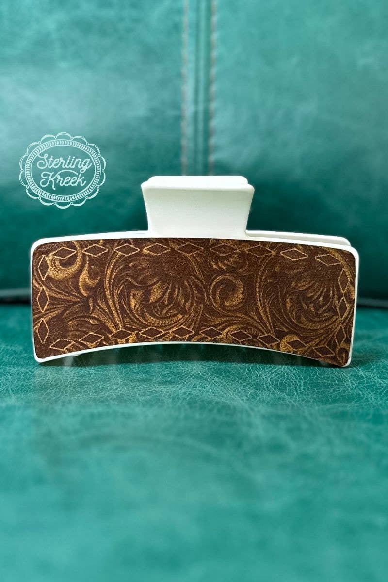Sterling Kreek - LEATHER IN WHITE JUMBO HAIR CLIP