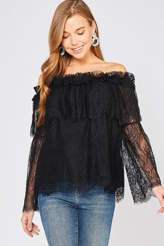 Lace off-shoulder overlay top