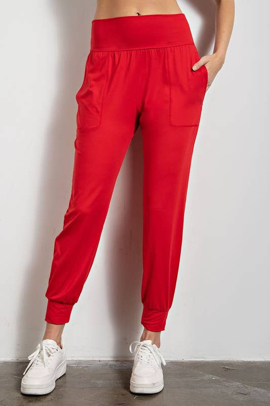 Butter Soft Solid Jogger with Pockets, featuring high waist design, full length, and made from buttery soft yoga fabric for ultimate comfort and functionality.